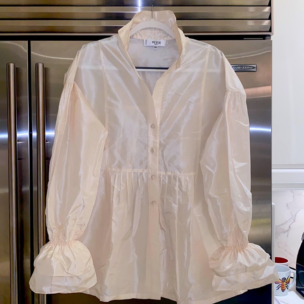 Style Paris off white raw silk taffeta dress shirt made in France Paris